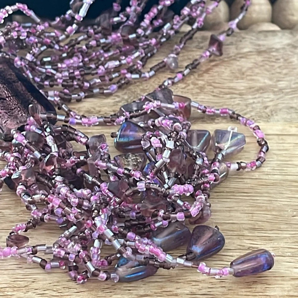 Beaded long multi strand necklace glass purple - Picture 9 of 9